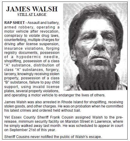 Violent Felon James Walsh Escapes