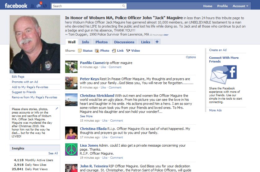 Facebook Tribute to Woburn Police Officer Jack Maguire