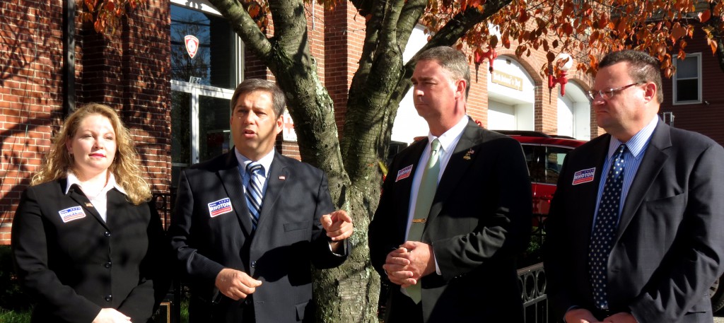 Senator Minority Leader Bruce Tarr, candidate Karin Rhoton, with Massachusetts State Representatives Brad Hill and Brad Jones and 