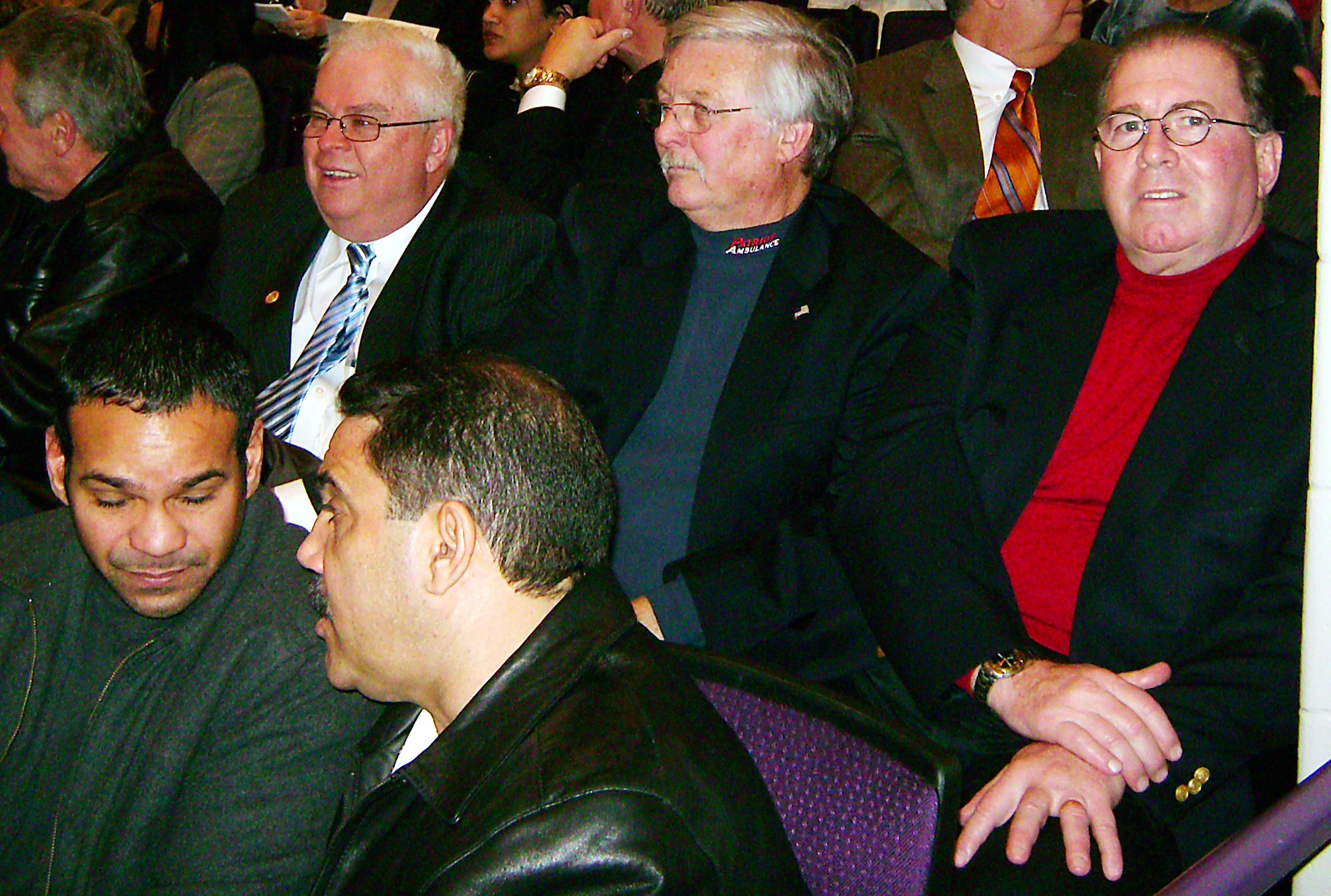 Patriot Ambulance Marketing Director John Felci (l), and Patriot Ambulance Owners Maurice Ryan and Dave Walton at Lantigua’s mayoral inauguration on January 4, 2010, just two days before Lantigua’s “transaction” with Patriot for two free ambulances and a school bus.