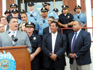 Sal Lupoli (left) with Lawrence Police Chief Fitzpatrick, State Rep. Marcos Devers and Lawrence Mayor Dan Rivera