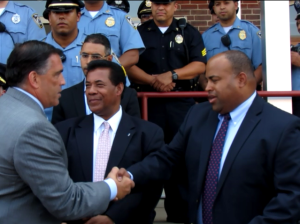 Sal Lupoli Shakes hand of Lawrence Mayor Dan Rivera 