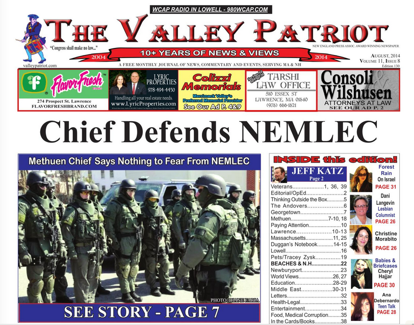 PDF of the August, 2014 Edition of The Valley Patriot (#130): Methuen Chief Defends NEMLEC