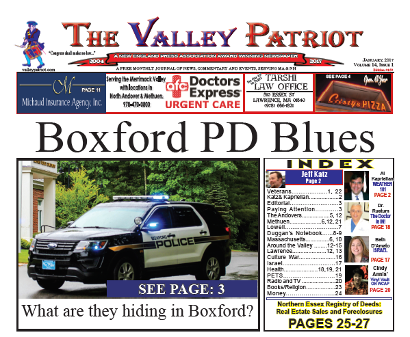Valley Patriot Print Edition, January, 2017 ~ Edition #159 BOXFORD PD BLUES