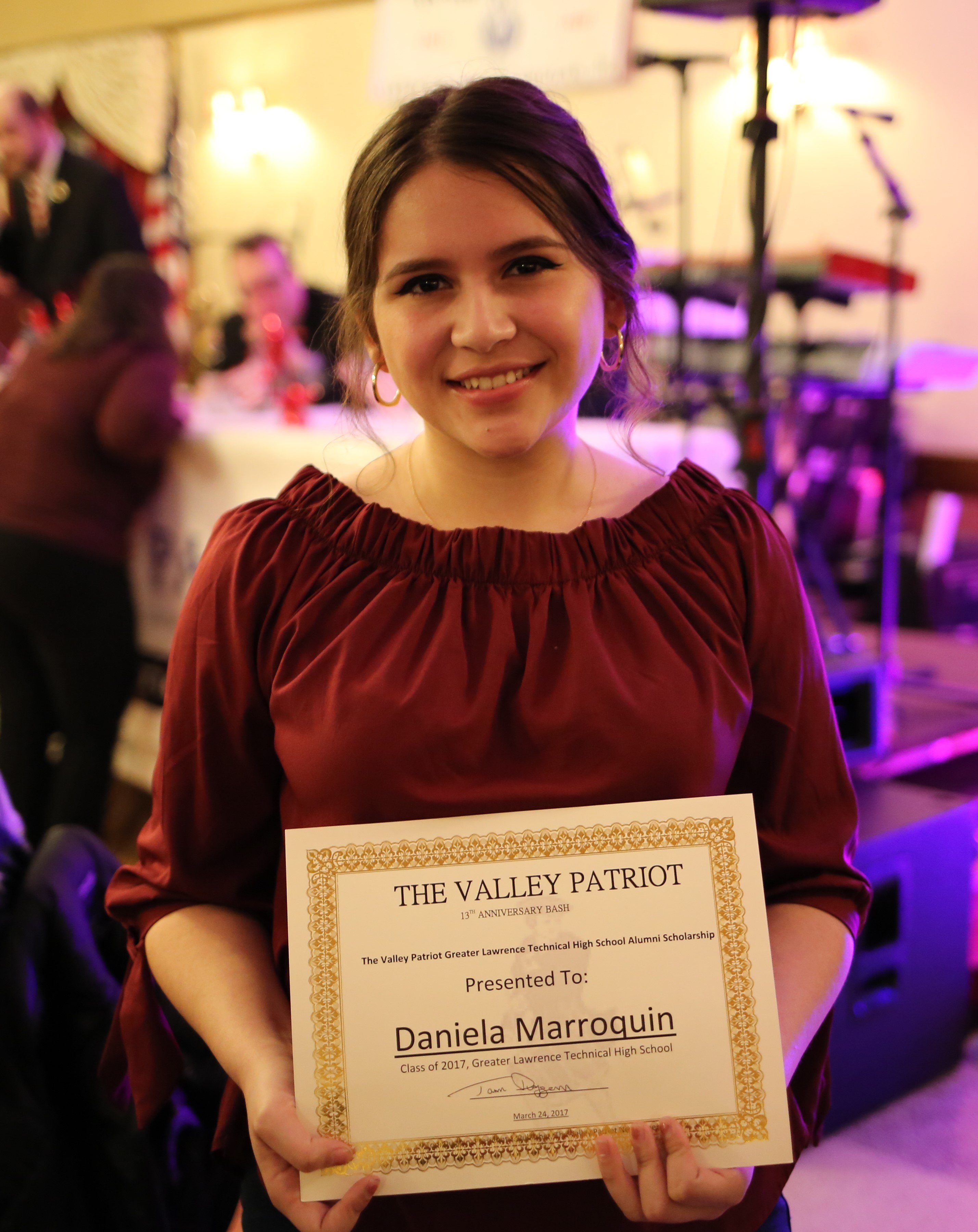 Valley Patriot/Gr. Lawrence Tech. School, $1K Scholarship Winner Daniela Marroquin