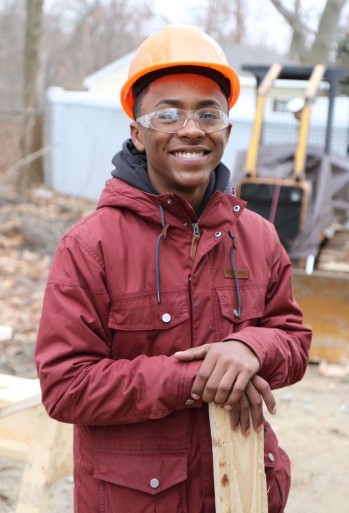 Junior carpentry student Reymi Vargas, of Lawrence, is learning the ins and outs of building a home as part of GLTS' annual project with the Greater Lawrence Revolving Loan Fund. (Courtesy Photo GLTS)