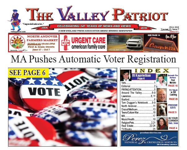 PDF of the July 2018 Valley Patriot – MA Pushes Automatic Voter Registration