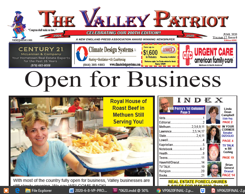 PDF of the June, 2020 Valley Patriot (Edition #200!) BACK IN BUSINESS